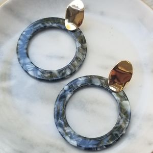 Marble Resin Stud Hoop Earrings
